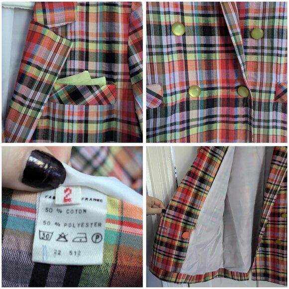 Vintage Colourful Plaid Blazer - 1980's style - Picture 6 of 6